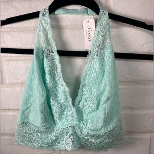 NWT Soma Bralette Lace Halter Unlined Wireless XL Extra Large Brook Green #0383